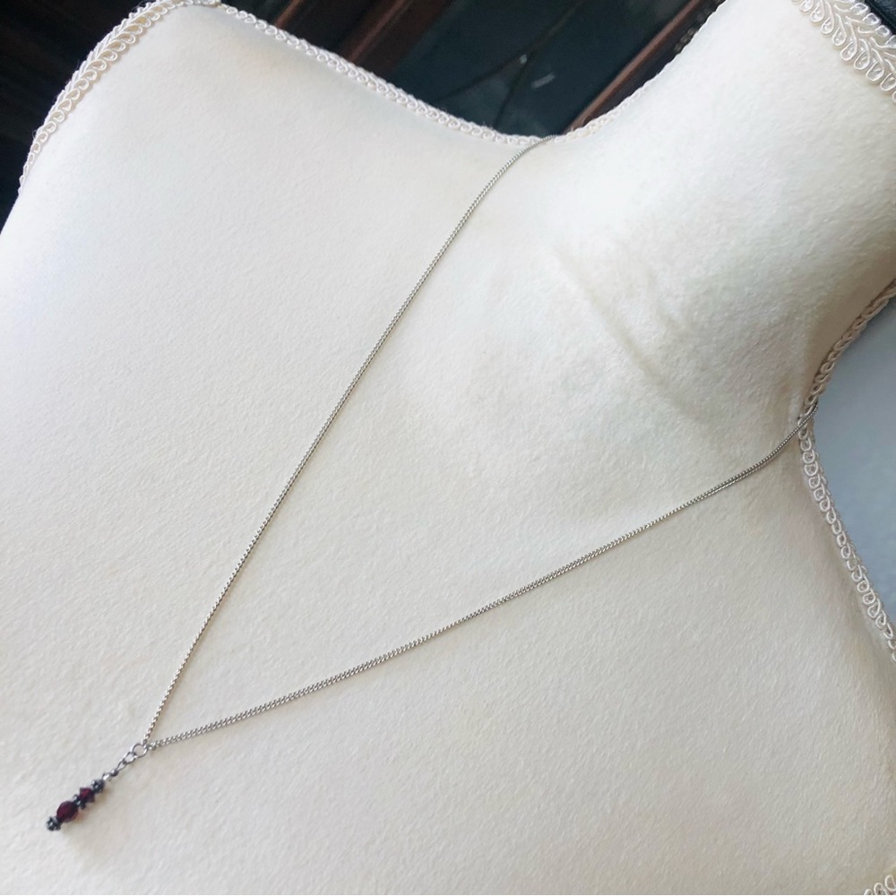 Hand crafted garnet crystal dangle pendant recycled chain necklace
